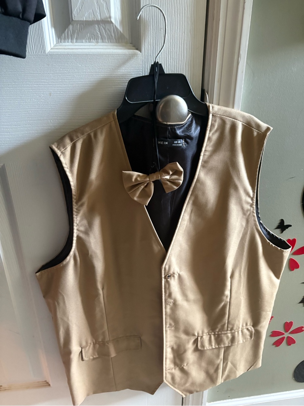 SHEIN Tan Satin Vest with Matching Bow Tie